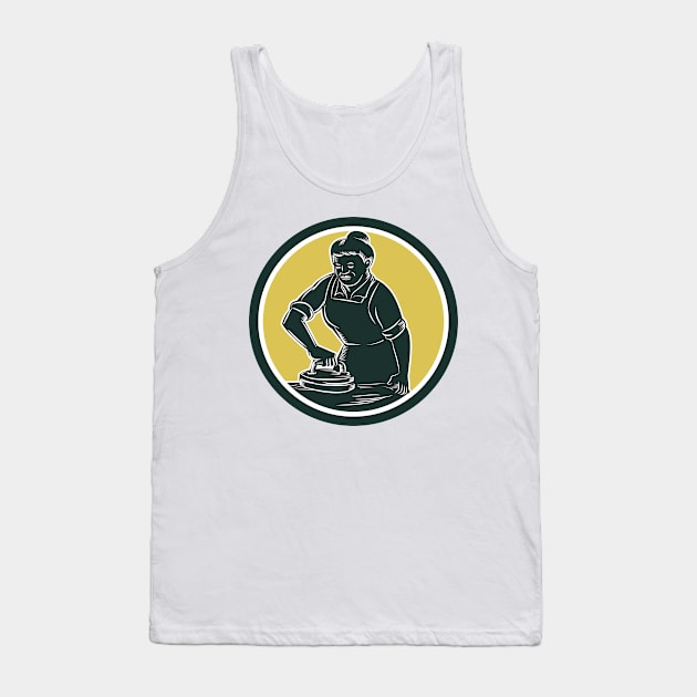 African American Woman Ironing Clothes Woodcut Tank Top by retrovectors